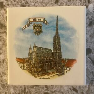 Vintage Collector Ceramic Tile Trivet 6 x 6 Wein Austria St Stephens Cathedral